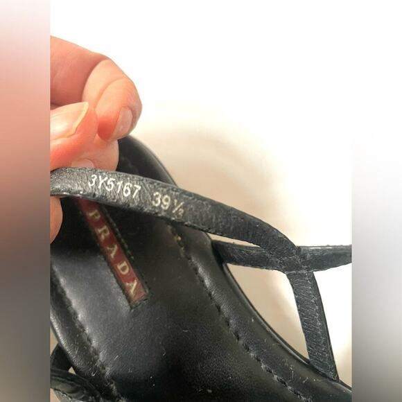 Prada Black Patent leather bow tie logo embellished T strap flat sandals EU 39.5 - Picture 5 of 13